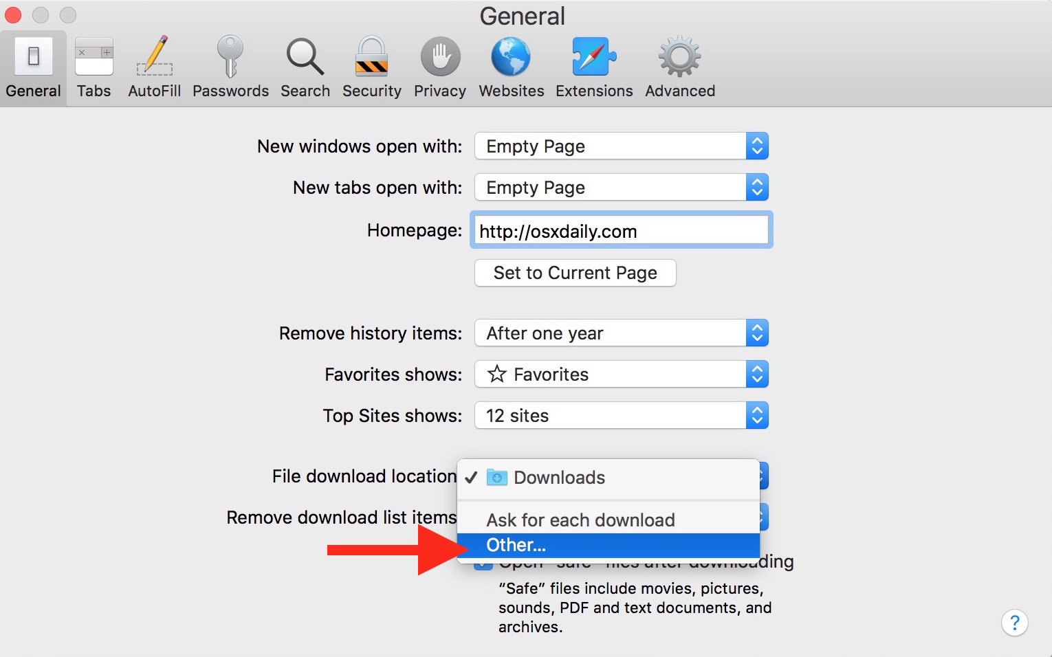 how to change default download location on mac