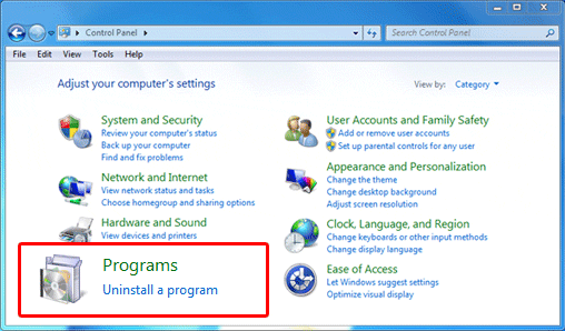 how to uninstall program in win 7